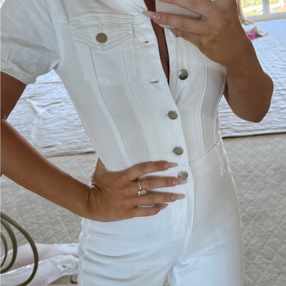 White Denim Jumpsuit - Picture 2 of 2